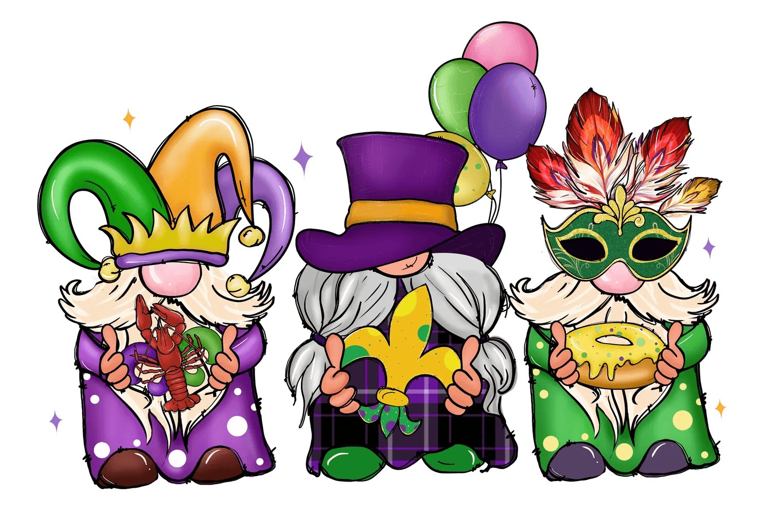 Mardi Gras Gnomes - DTF Ready to Press - Heat Press Transfer