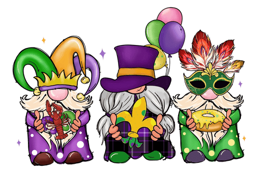 Mardi Gras Gnomes - DTF Ready to Press - Heat Press Transfer