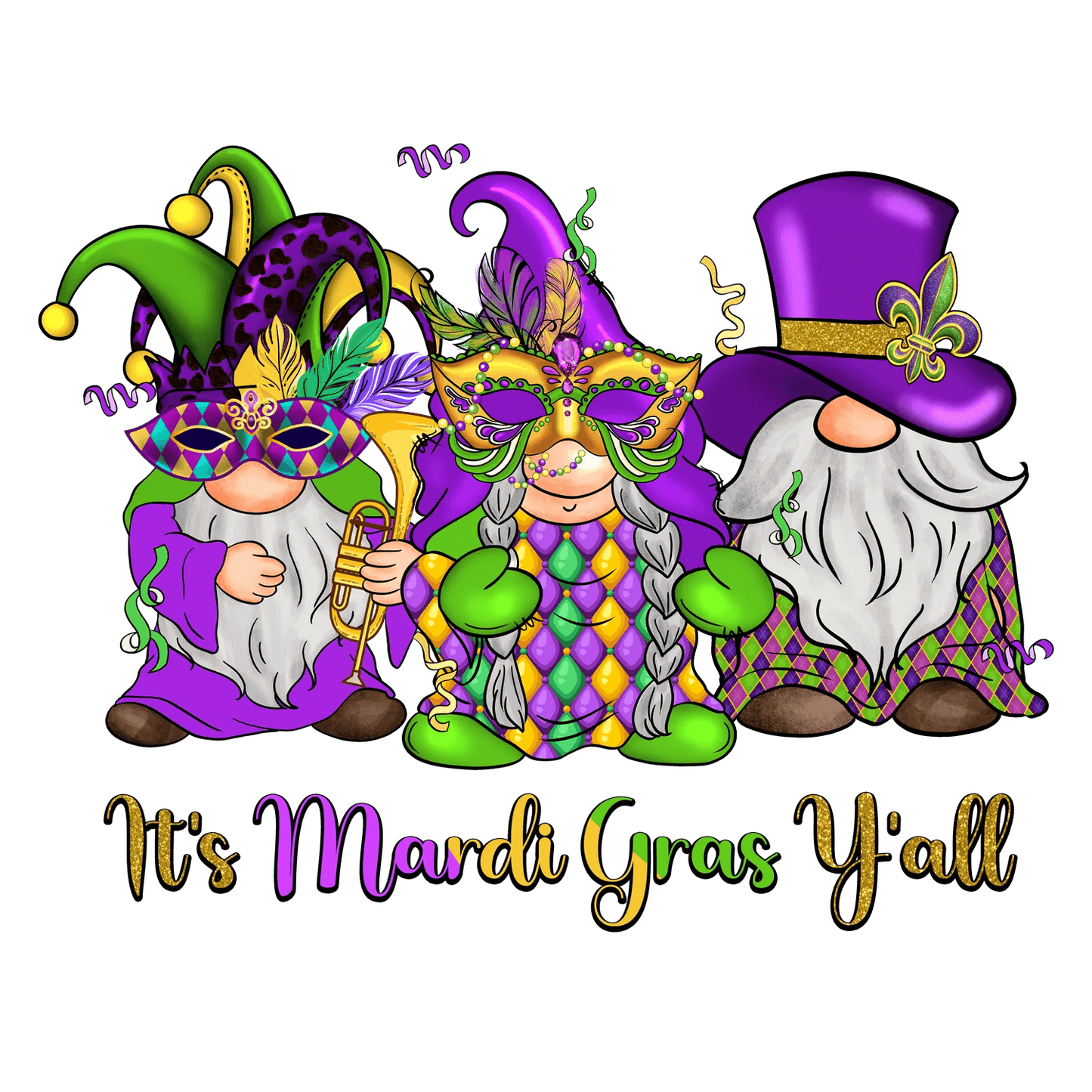 Mardi Gras Gnomes - DTF Ready to Press - Heat Press Transfer