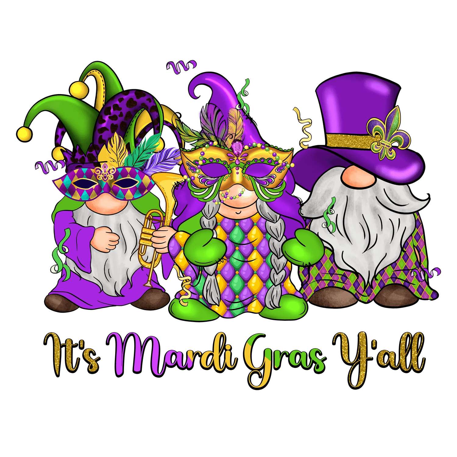 Mardi Gras Gnomes - DTF Ready to Press - Heat Press Transfer