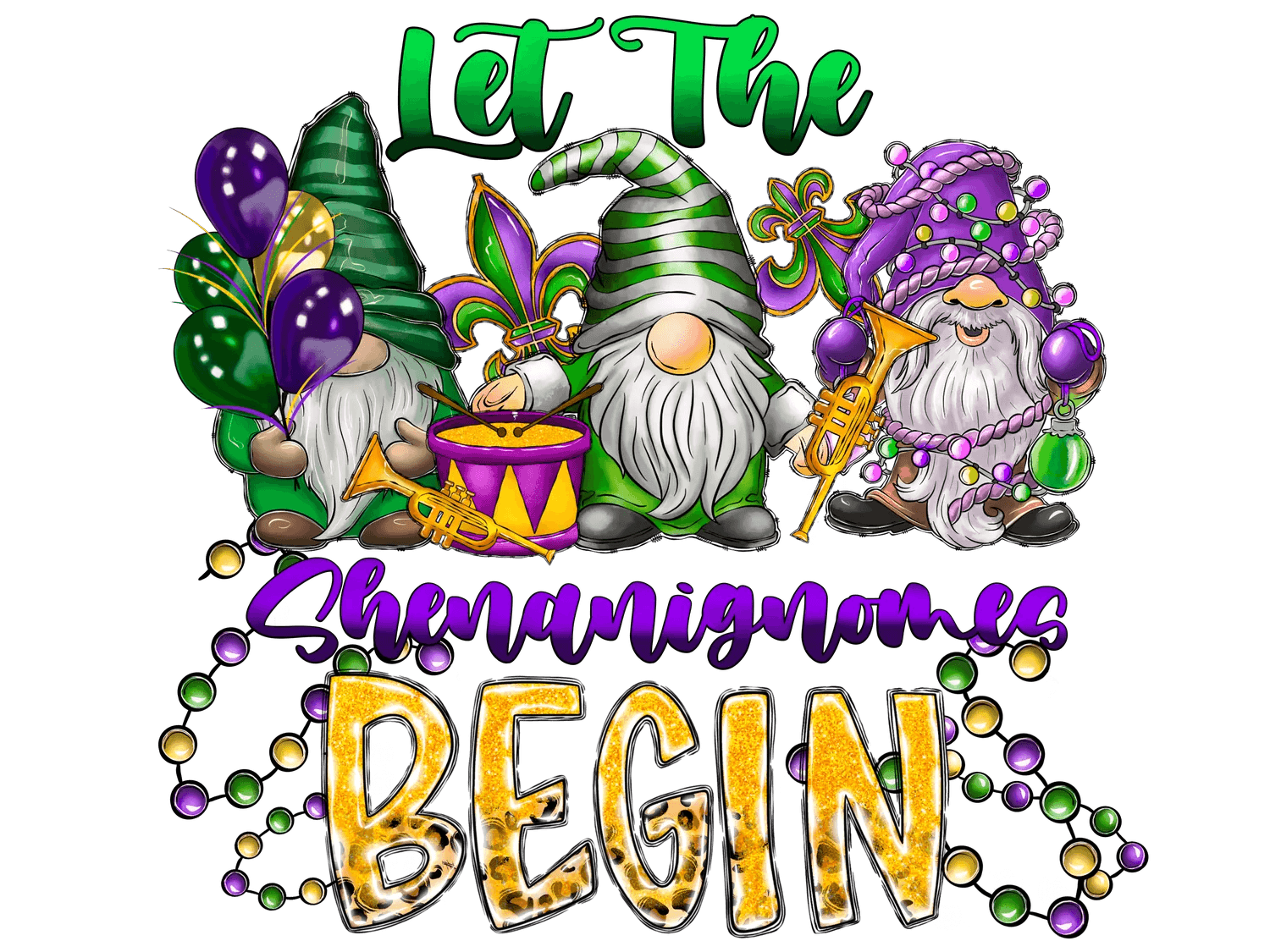 Mardi Gras Gnomes - DTF Ready to Press - Heat Press Transfer