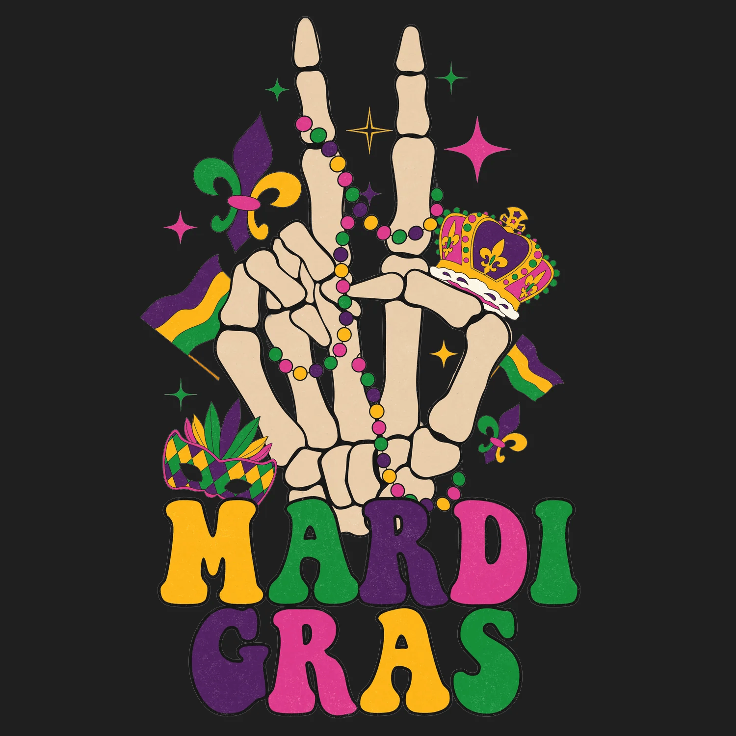 Mardi Gras Hand - DTF Ready to Press - Heat Press Transfer