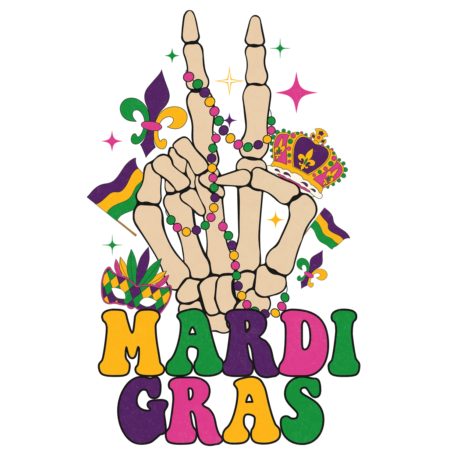 Mardi Gras Hand - DTF Ready to Press - Heat Press Transfer