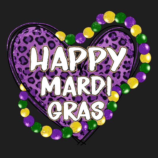 Mardi Gras Heart - DTF Ready to Press - Heat Press Transfer