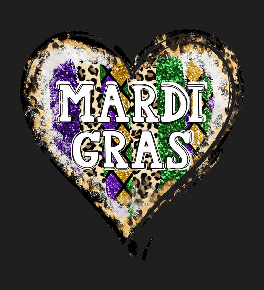 Mardi Gras Heart - DTF Ready to Press - Heat Press Transfer