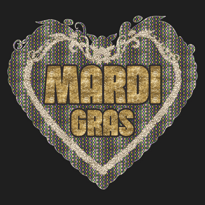 Mardi Gras Heart - DTF Ready to Press - Heat Press Transfer