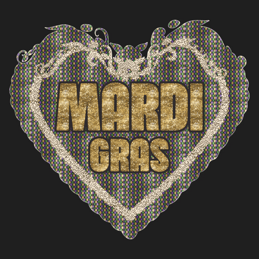 Mardi Gras Heart - DTF Ready to Press - Heat Press Transfer