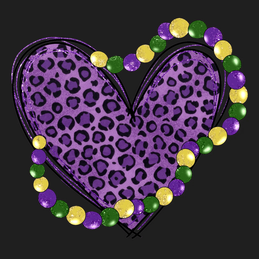 Mardi Gras Heart - DTF Ready to Press - Heat Press Transfer