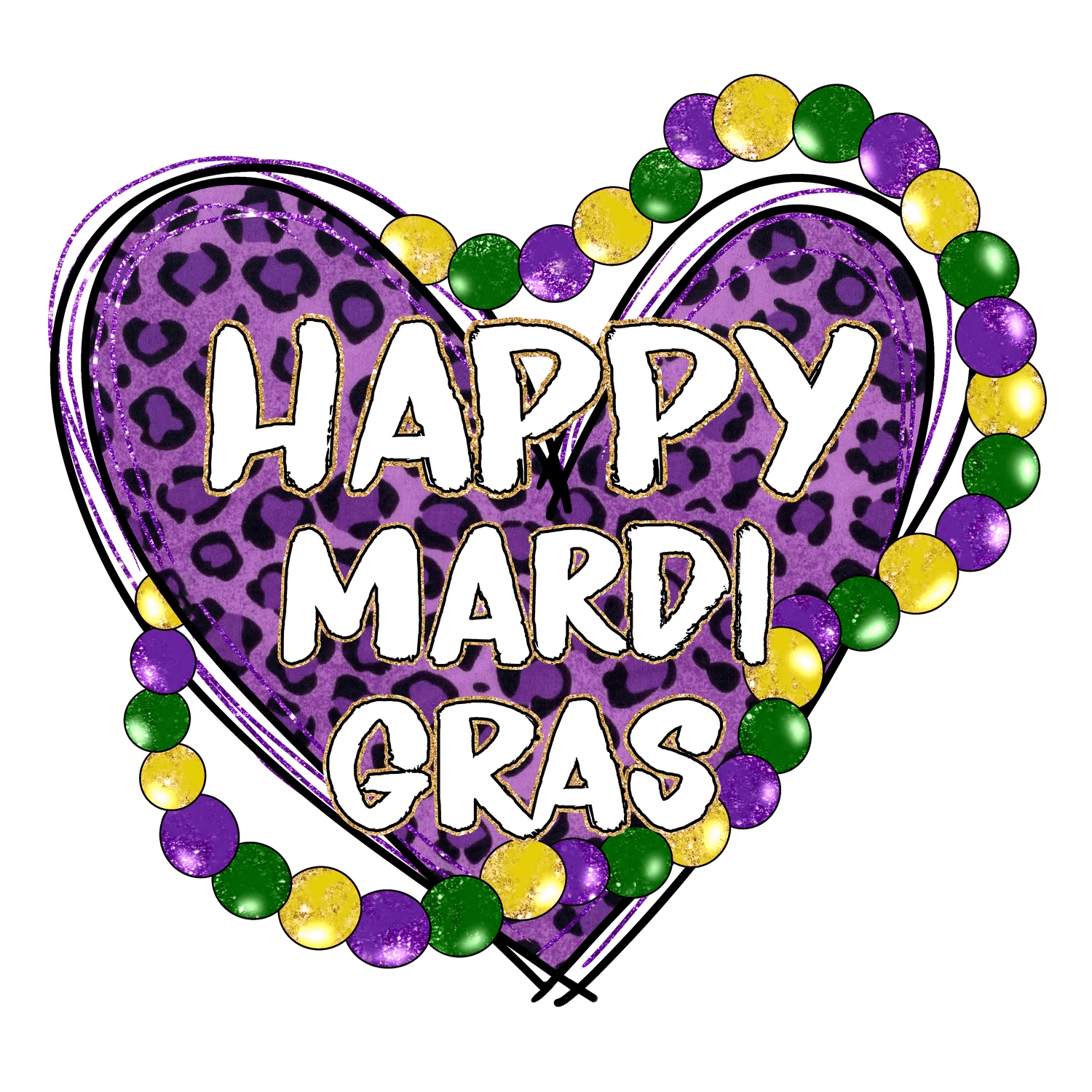 Mardi Gras Heart - DTF Ready to Press - Heat Press Transfer