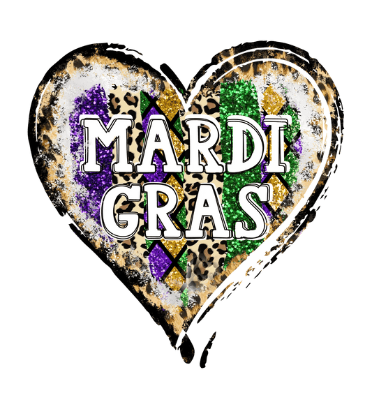 Mardi Gras Heart - DTF Ready to Press - Heat Press Transfer