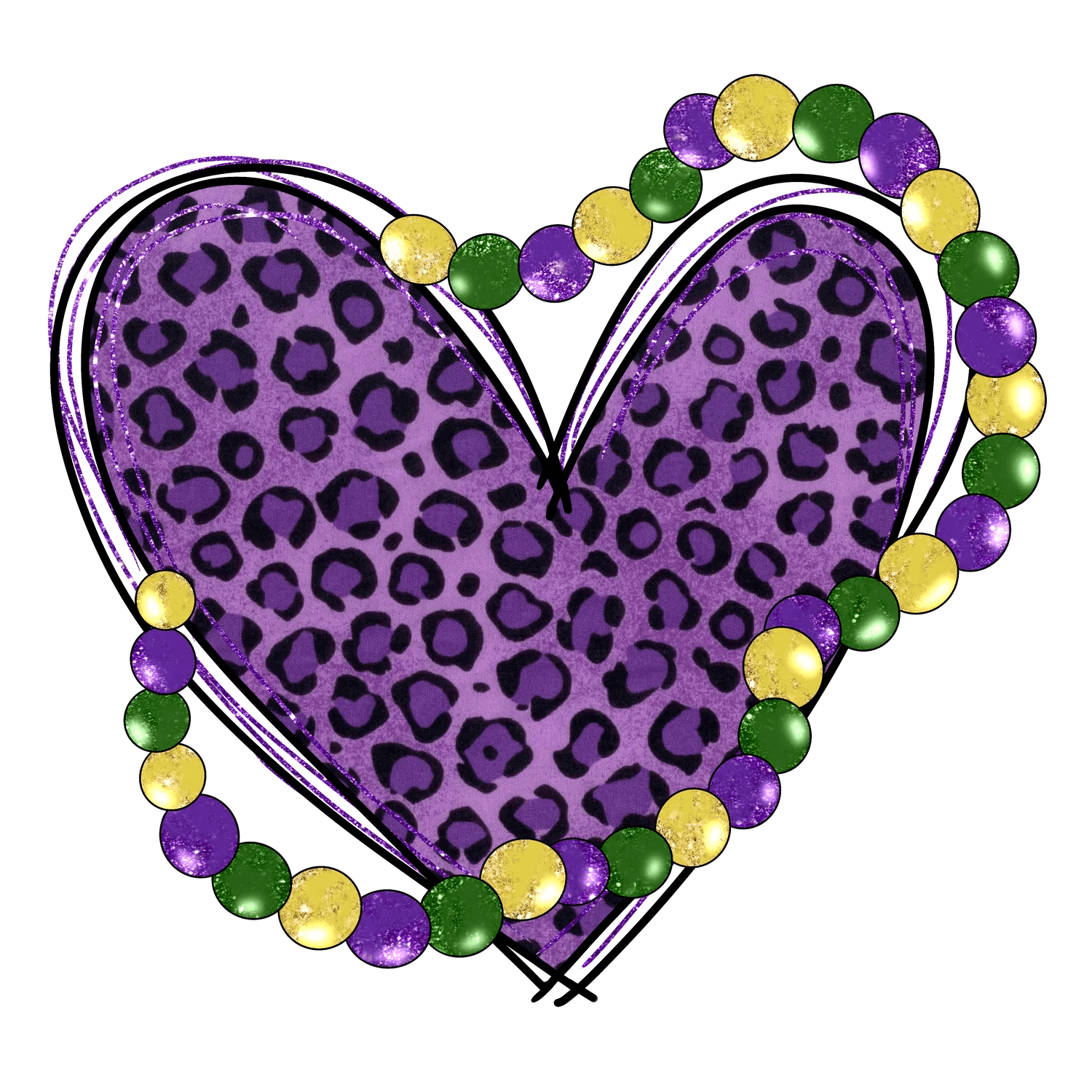 Mardi Gras Heart - DTF Ready to Press - Heat Press Transfer