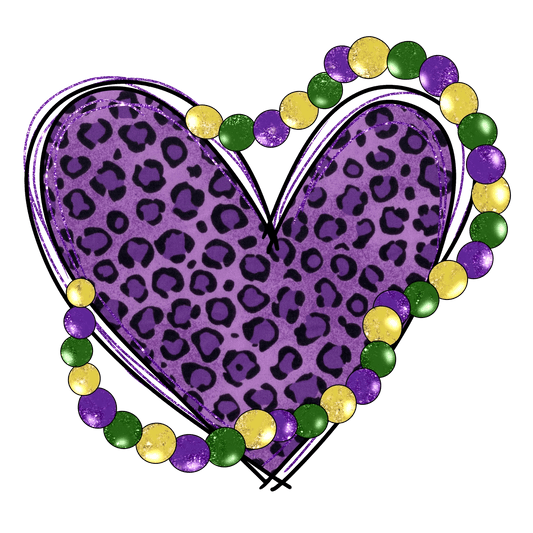 Mardi Gras Heart - DTF Ready to Press - Heat Press Transfer