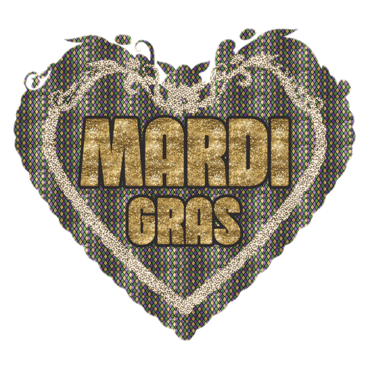 Mardi Gras Heart - DTF Ready to Press - Heat Press Transfer