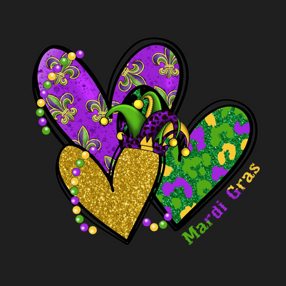 Mardi Gras Hearts - DTF Ready to Press - Heat Press Transfer