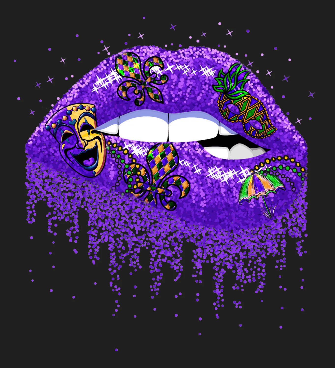 Mardi Gras Lips - DTF Ready to Press - Heat Press Transfer