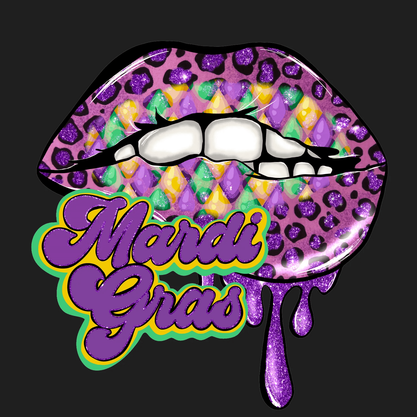 Mardi Gras Lips - DTF Ready to Press - Heat Press Transfer