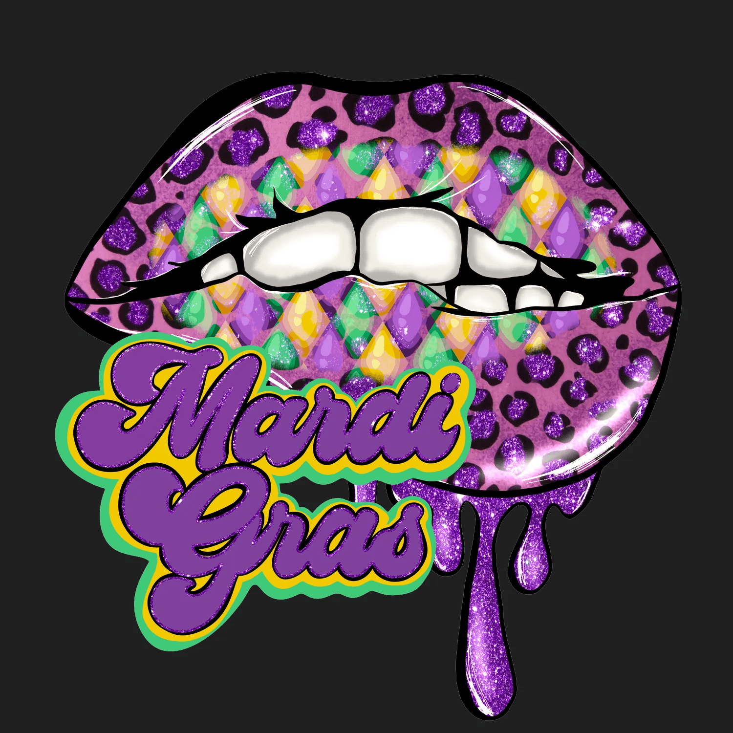 Mardi Gras Lips - DTF Ready to Press - Heat Press Transfer
