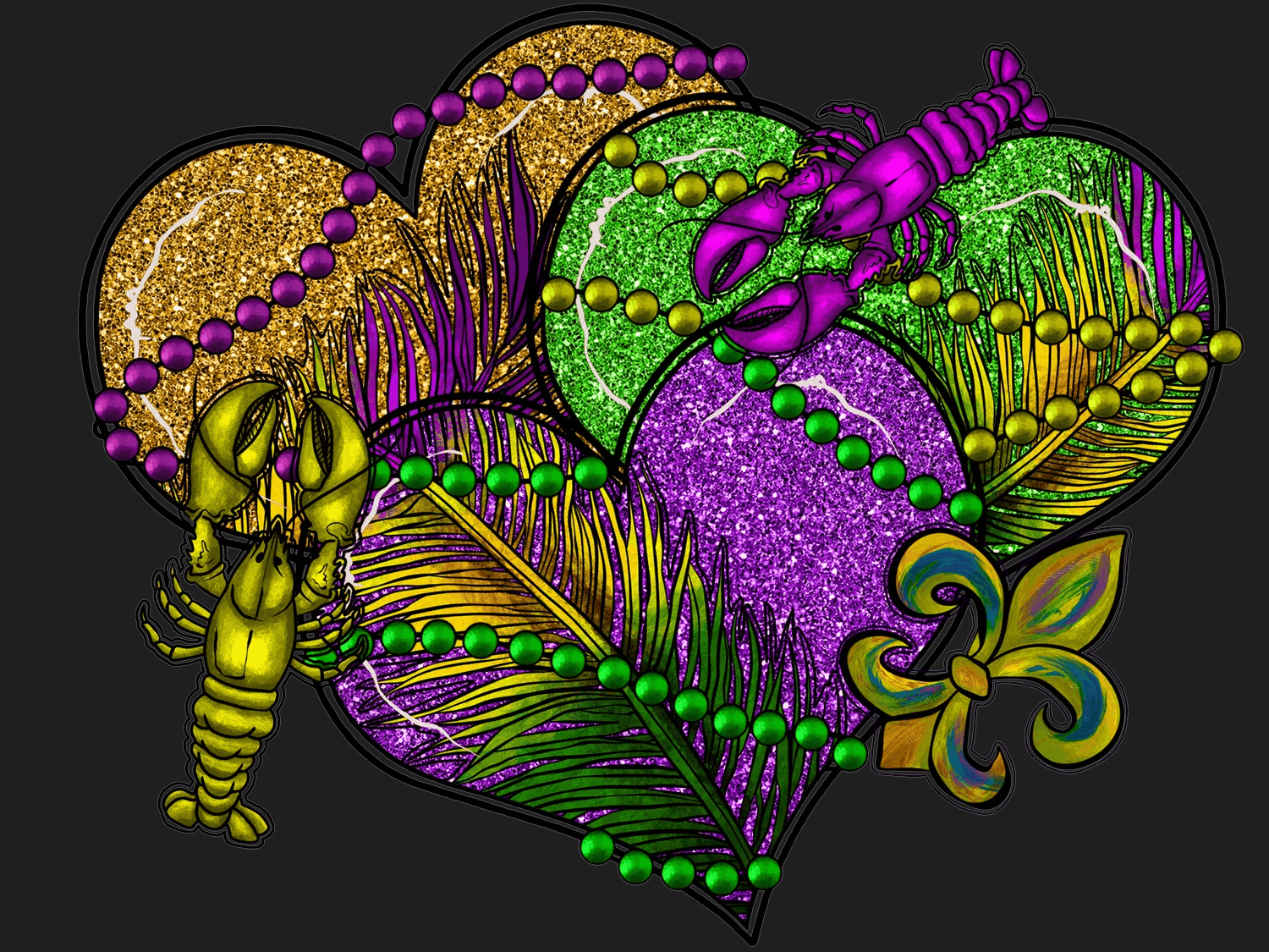 Mardi Gras Love - DTF Ready to Press - Heat Press Transfer