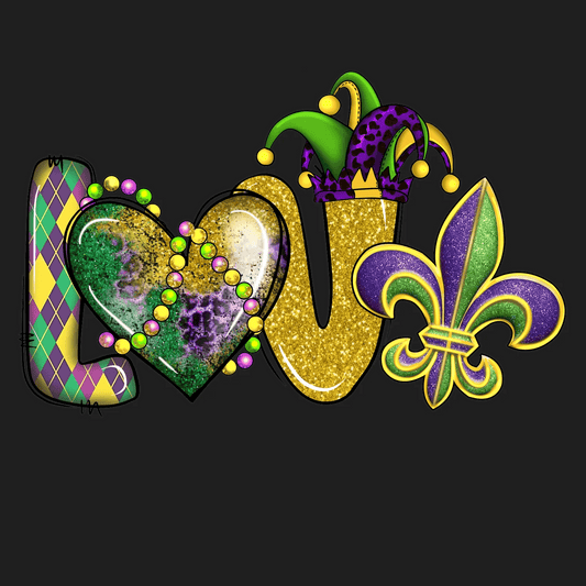 Mardi Gras Love - DTF Ready to Press - Heat Press Transfer