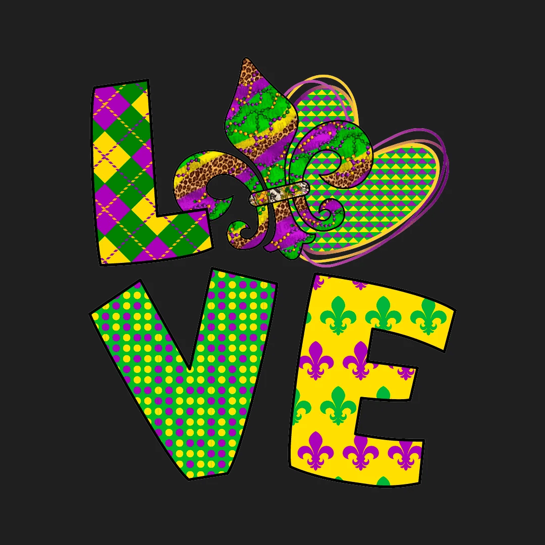 Mardi Gras Love - DTF Ready to Press - Heat Press Transfer