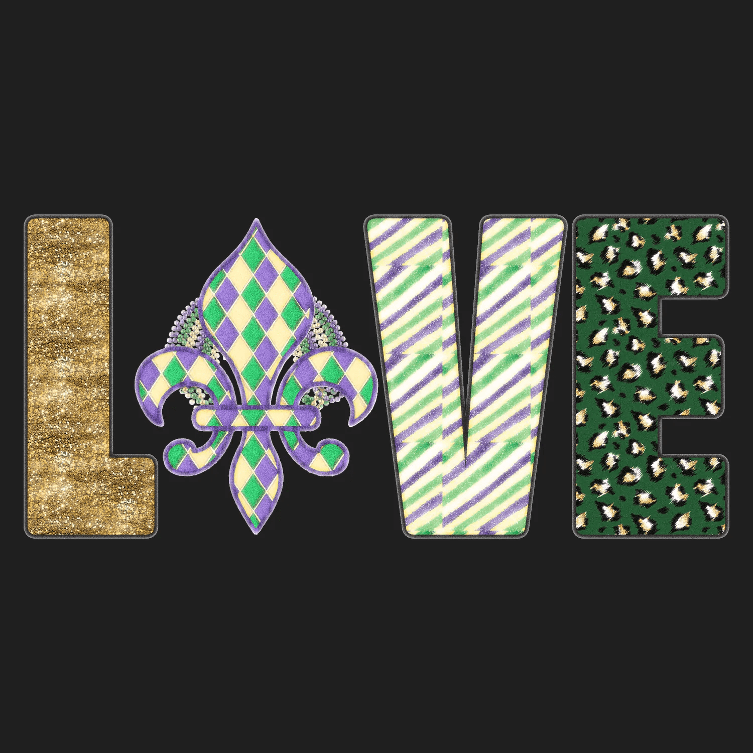 Mardi Gras Love - DTF Ready to Press - Heat Press Transfer