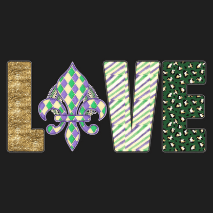 Mardi Gras Love - DTF Ready to Press - Heat Press Transfer