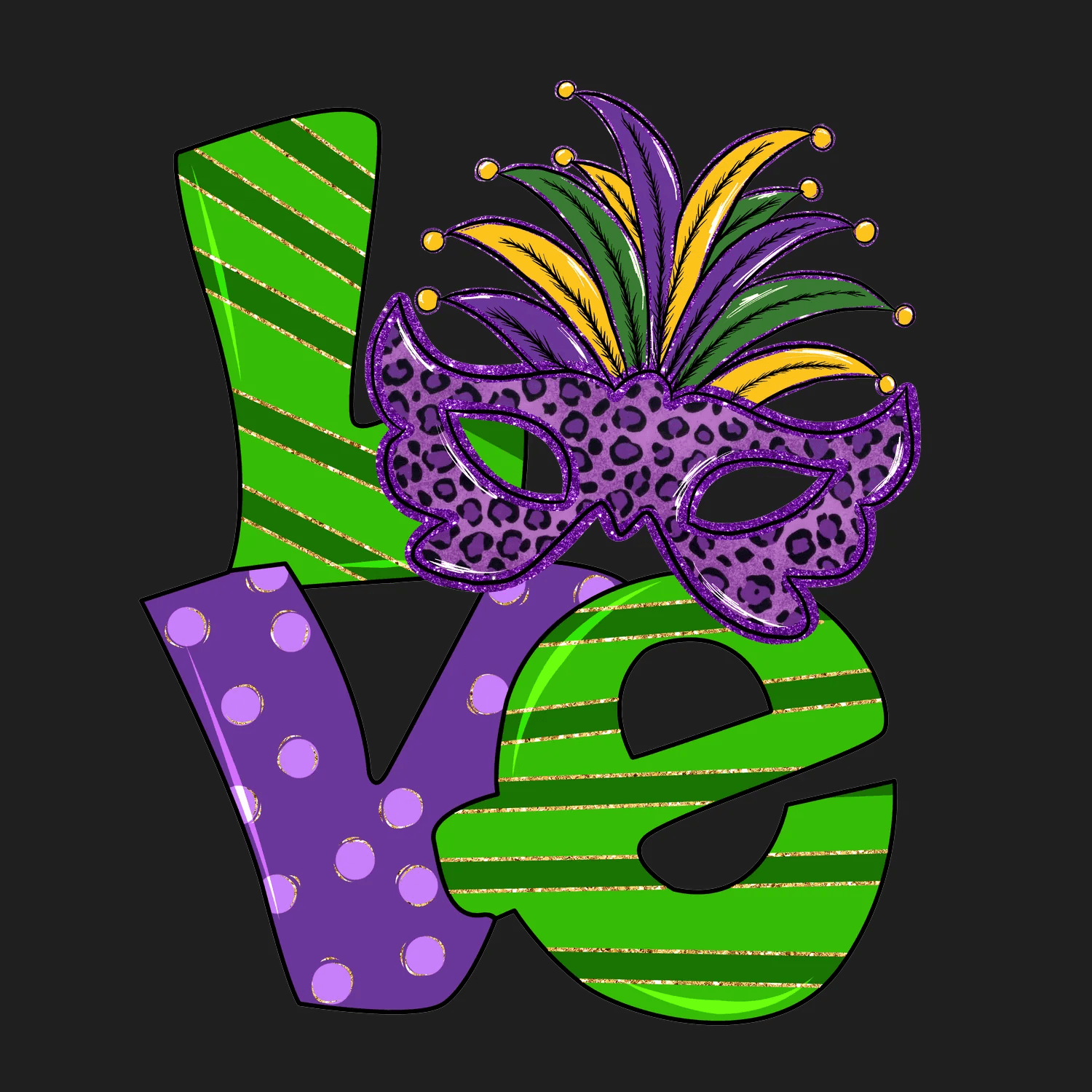 Mardi Gras Love - DTF Ready to Press - Heat Press Transfer