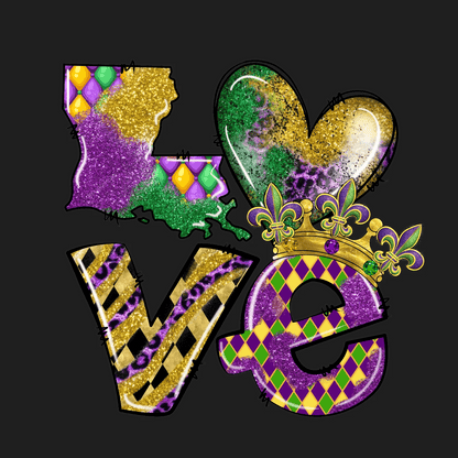 Mardi Gras Love - DTF Ready to Press - Heat Press Transfer