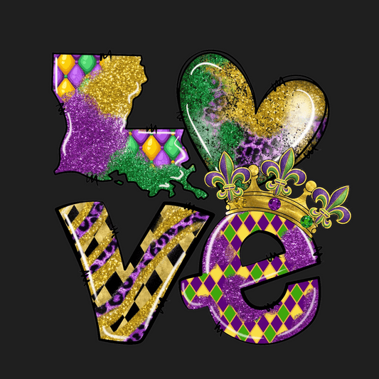 Mardi Gras Love - DTF Ready to Press - Heat Press Transfer