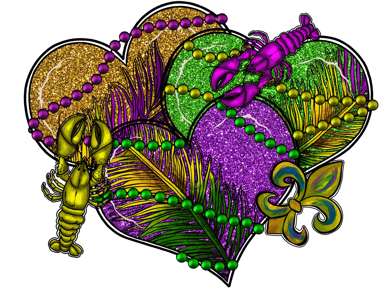 Mardi Gras Love - DTF Ready to Press - Heat Press Transfer
