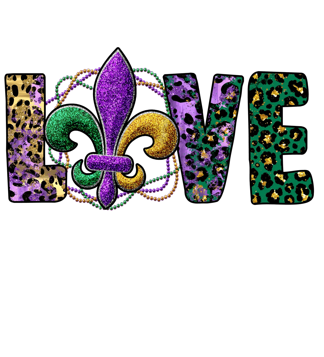 Mardi Gras Love - DTF Ready to Press - Heat Press Transfer