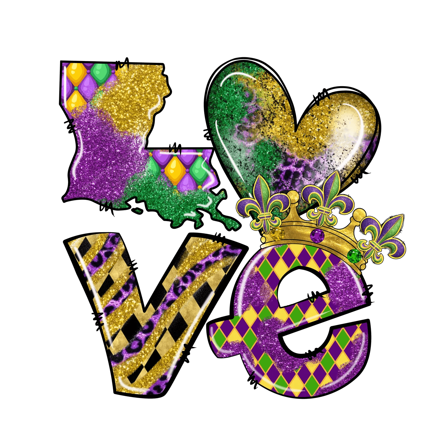 Mardi Gras Love - DTF Ready to Press - Heat Press Transfer