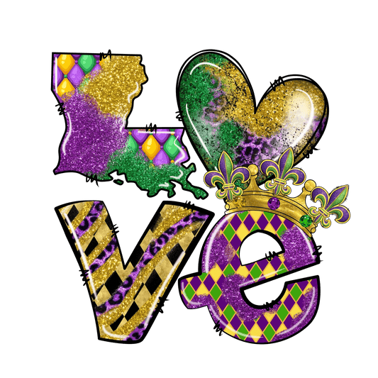 Mardi Gras Love - DTF Ready to Press - Heat Press Transfer