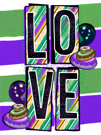 Mardi Gras Love - DTF Ready to Press - Heat Press Transfer