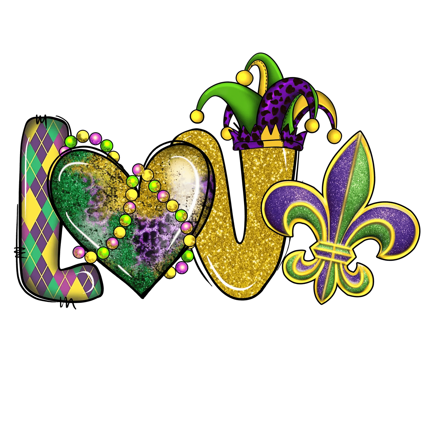 Mardi Gras Love - DTF Ready to Press - Heat Press Transfer
