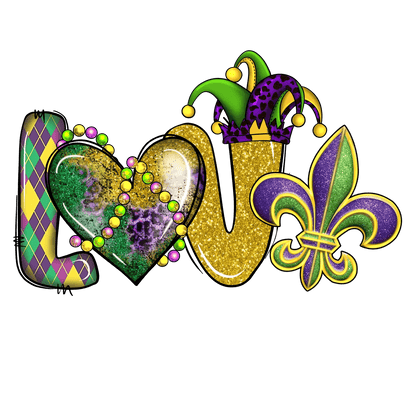 Mardi Gras Love - DTF Ready to Press - Heat Press Transfer