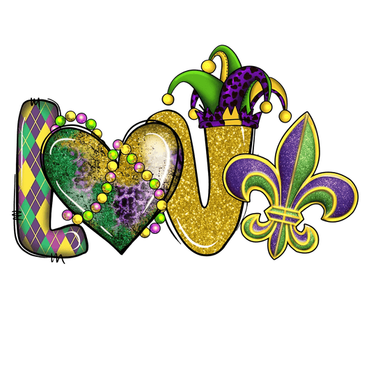 Mardi Gras Love - DTF Ready to Press - Heat Press Transfer
