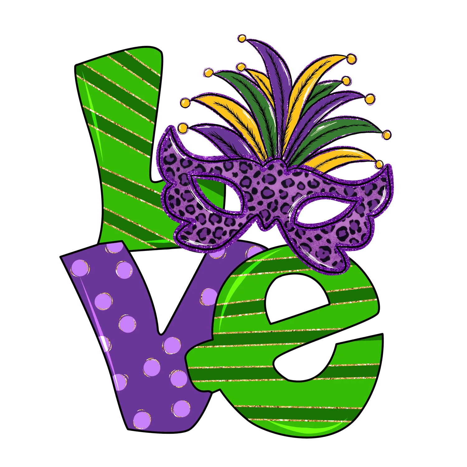 Mardi Gras Love - DTF Ready to Press - Heat Press Transfer