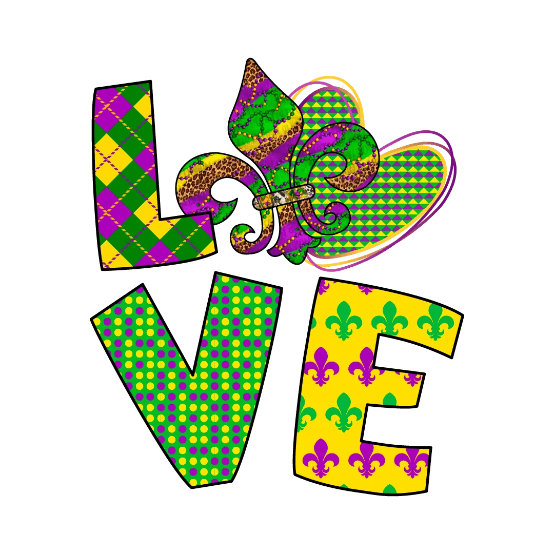 Mardi Gras Love - DTF Ready to Press - Heat Press Transfer
