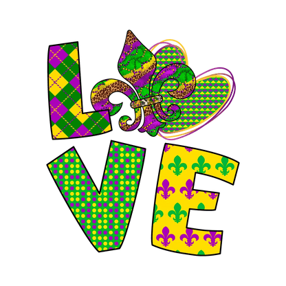 Mardi Gras Love - DTF Ready to Press - Heat Press Transfer