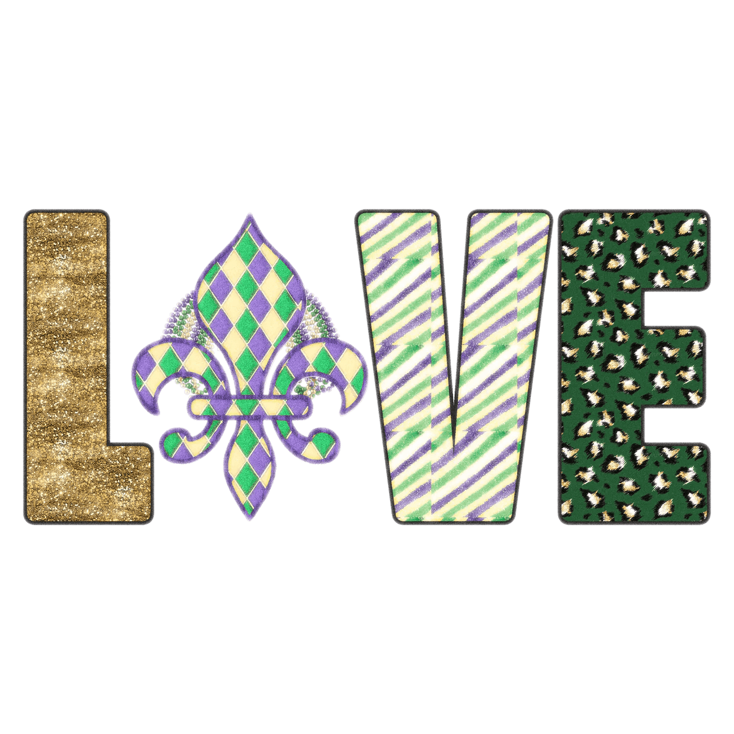 Mardi Gras Love - DTF Ready to Press - Heat Press Transfer