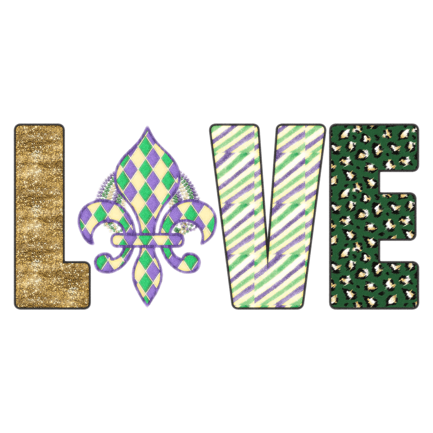 Mardi Gras Love - DTF Ready to Press - Heat Press Transfer