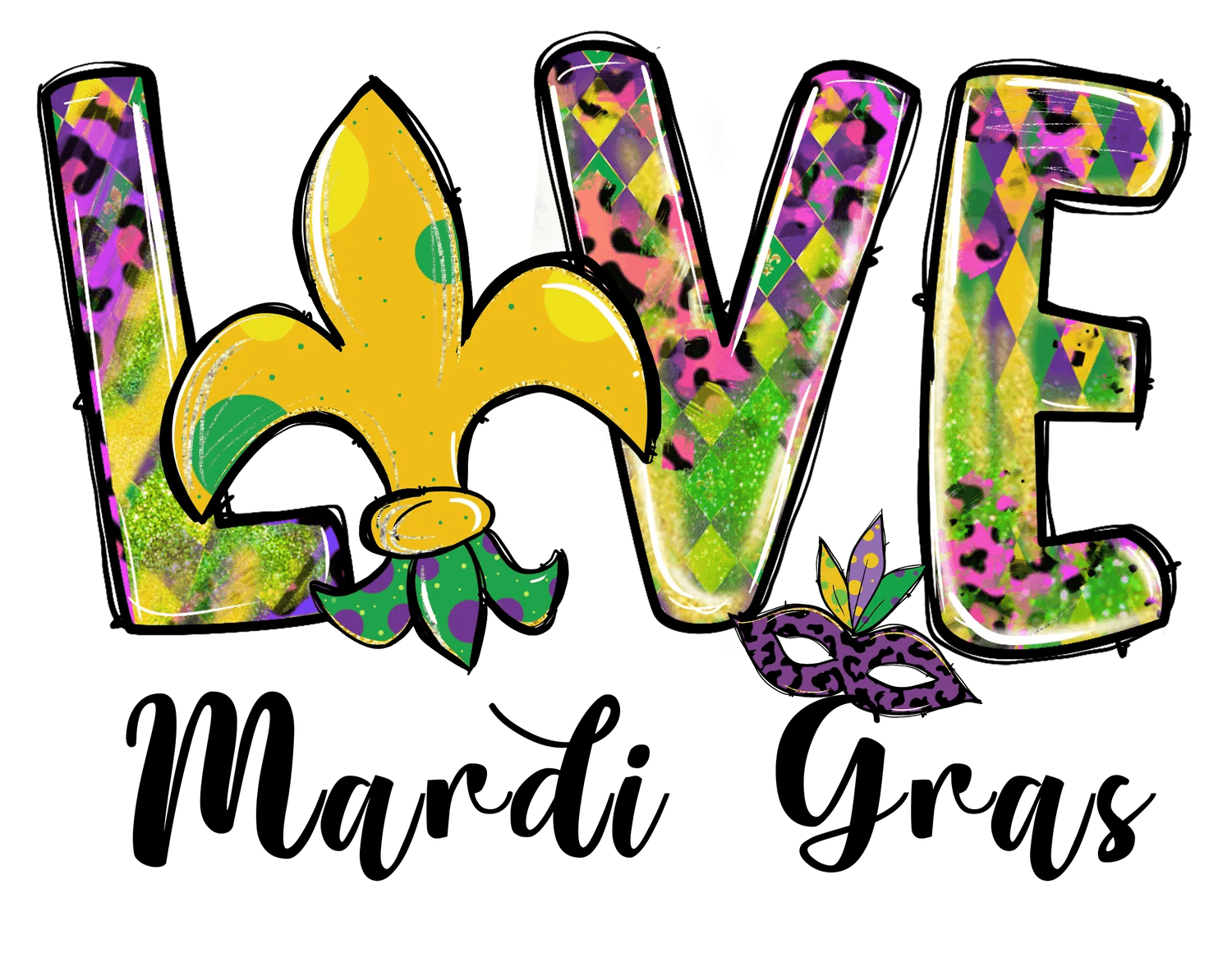 Mardi Gras Love - DTF Ready to Press - Heat Press Transfer