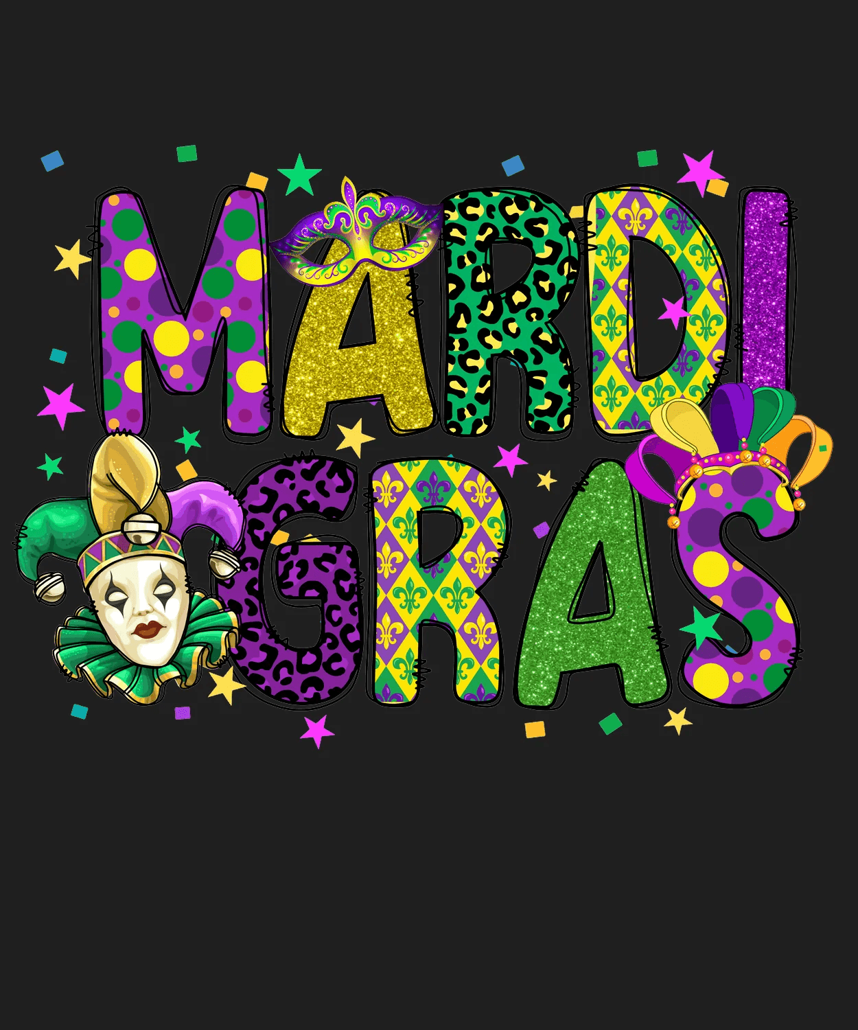 Mardi Gras Magic - DTF Ready to Press - Heat Press Transfer