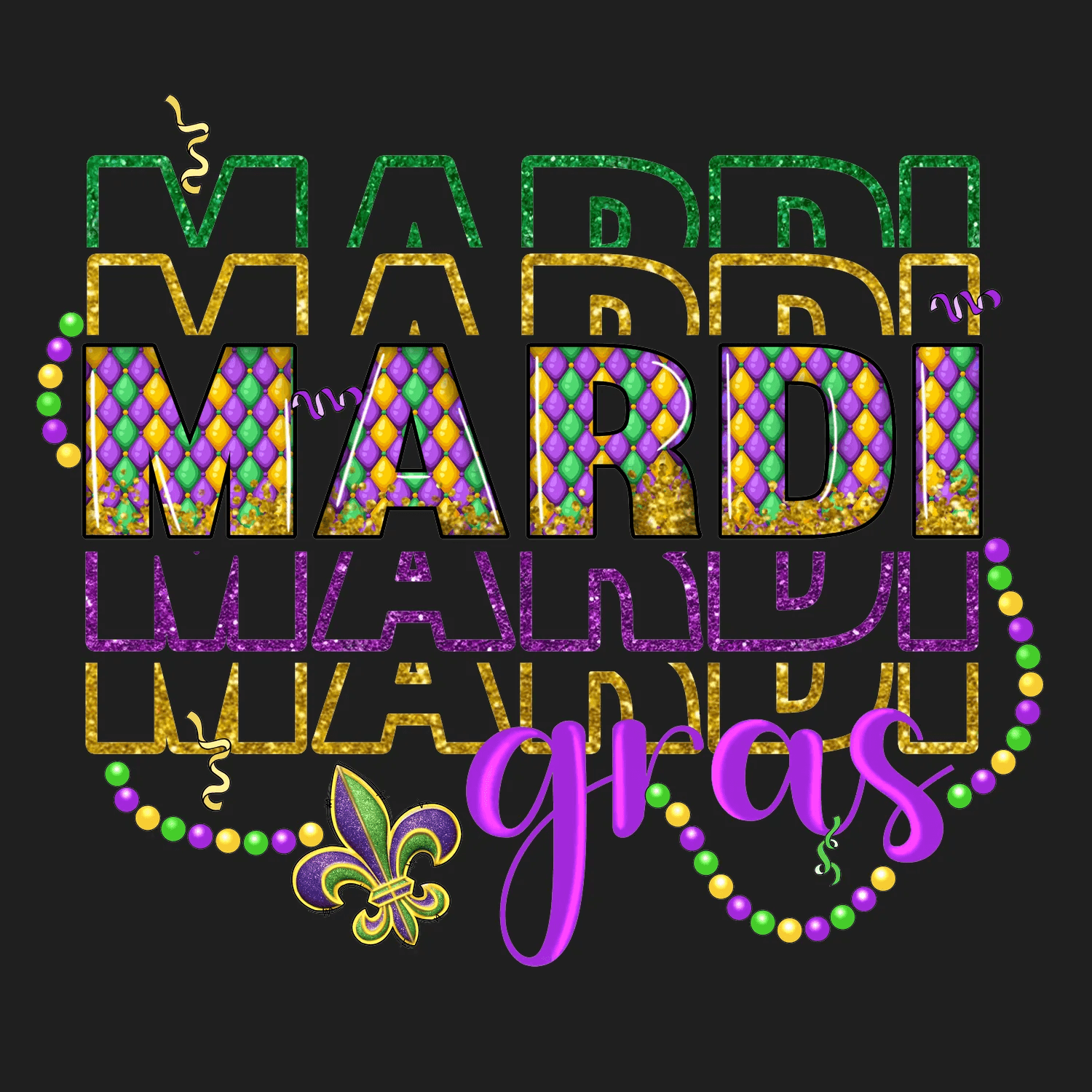 Mardi Gras Magic - DTF Ready to Press - Heat Press Transfer