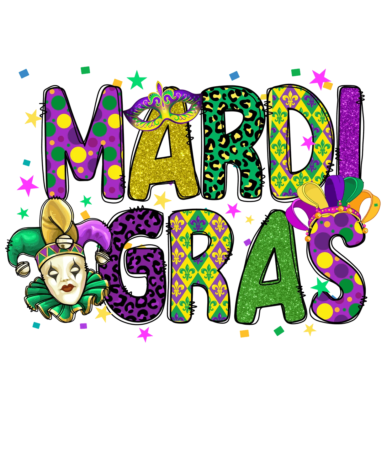 Mardi Gras Magic - DTF Ready to Press - Heat Press Transfer