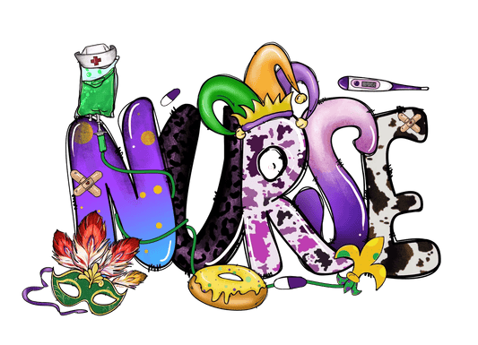 Mardi Gras Nurse - DTF Ready to Press - Heat Press Transfer