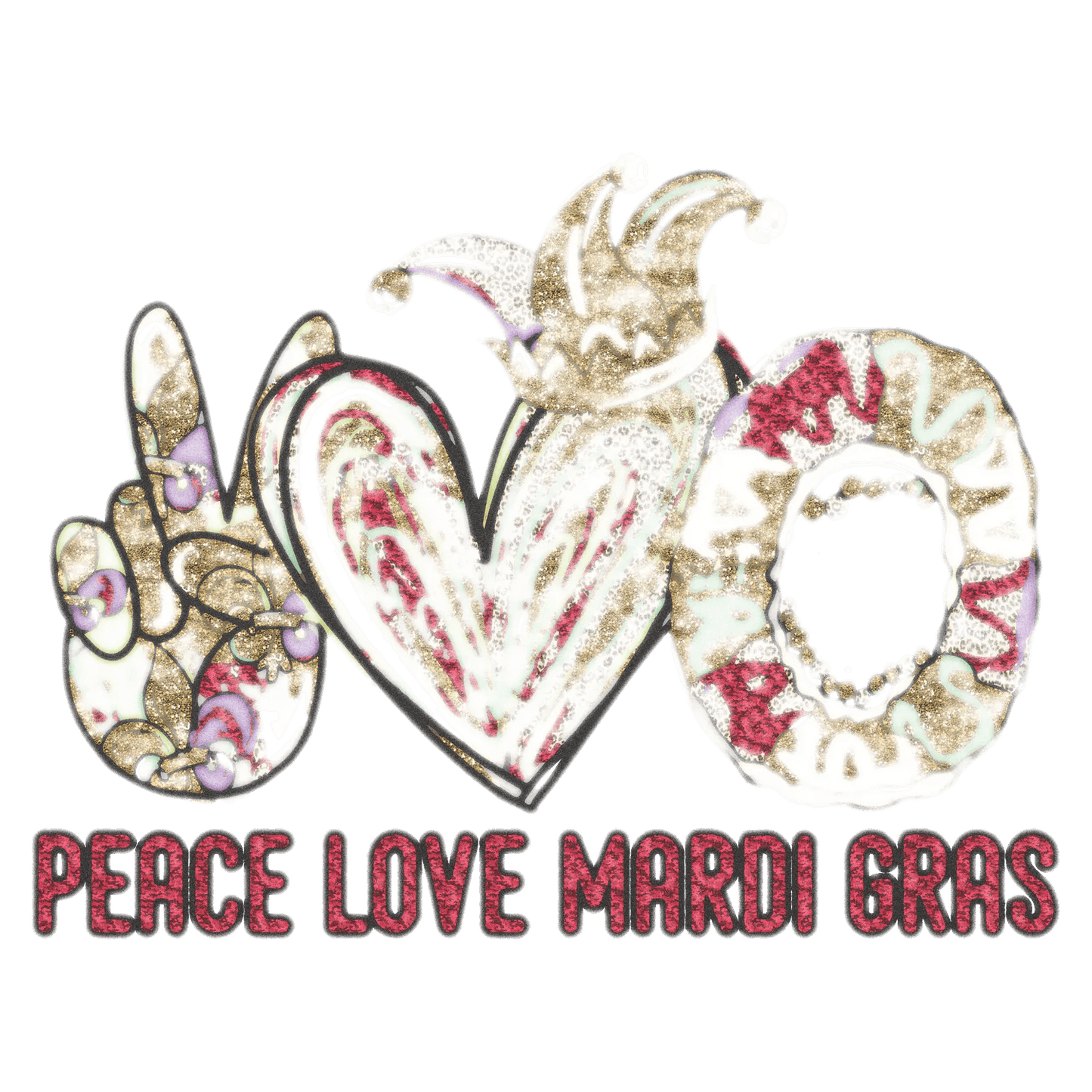 Mardi Gras Peace Love - DTF Ready to Press - Heat Press Transfer