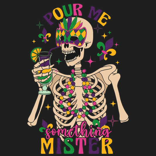 Mardi Gras Skeleton - DTF Ready to Press - Heat Press Transfer