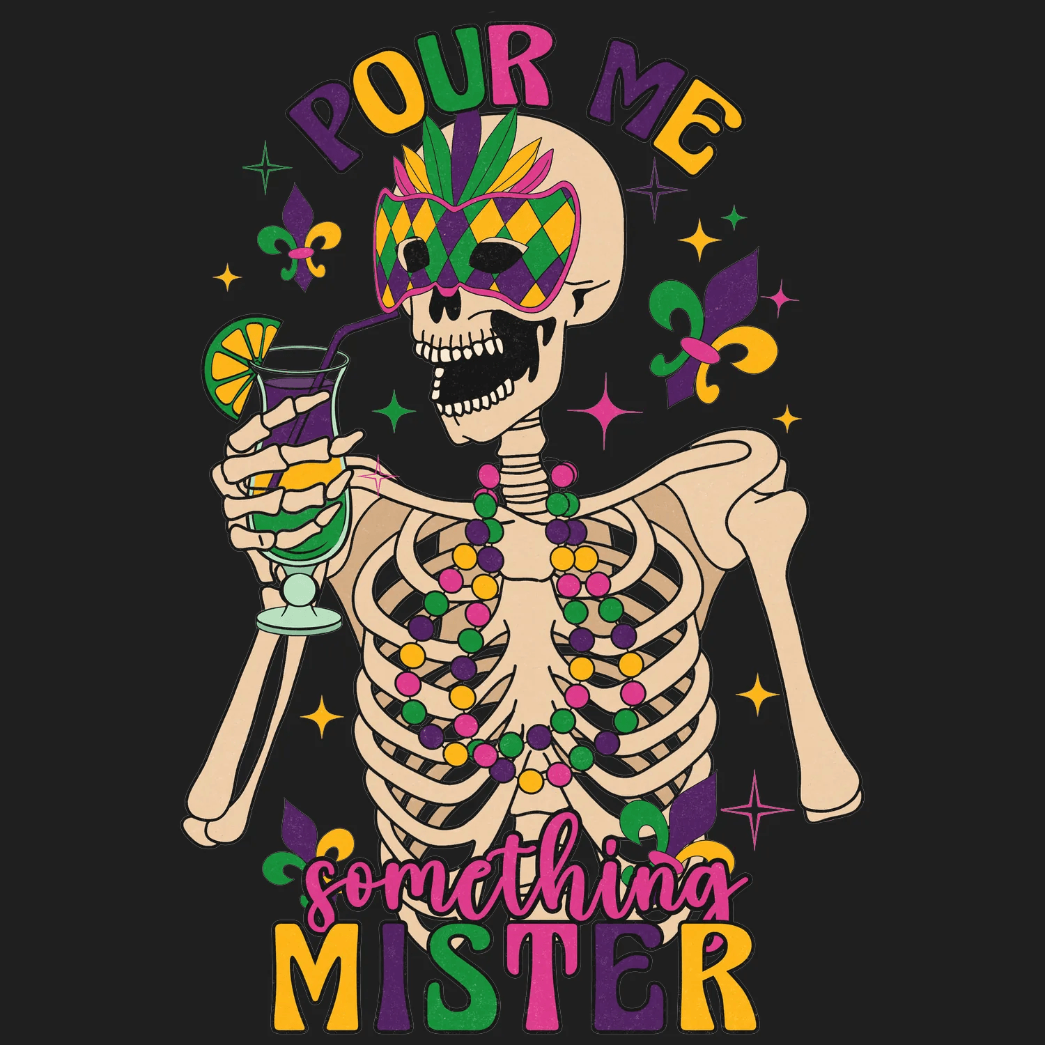 Mardi Gras Skeleton - DTF Ready to Press - Heat Press Transfer